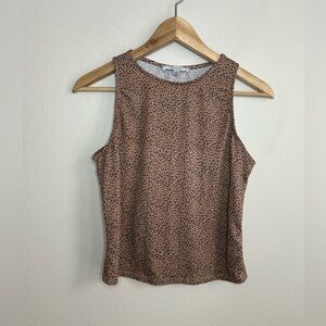 Gaze Cheetah Leopard Animal Print High Neck Crop Tank Top Tan Brown Black Size M